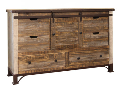 IFD969DSR 6 Drawer, 1 Sliding Door, Dresser "Antique"
