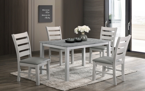 4' Set, 4' Marble Effect Smart Top Table With Grey Legs & 4 Grey Pu Seat Chairs