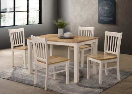 4' Set, 75X120Cm Table With 4 Chairs Cream & Oak
