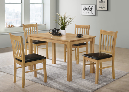 4' Set, 75X120Cm Table With 4 Chairs Natural Oak