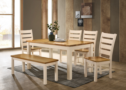 Set 90 X 150Cm Table With 4 Chairs & A Bench Cream/Oak