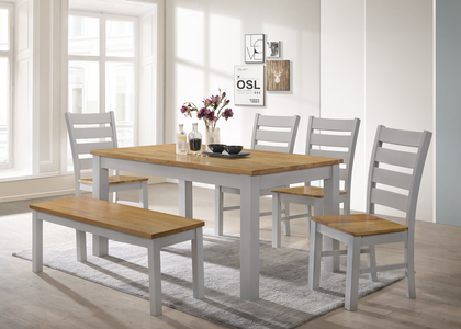 Set 90 X 150Cm Table With 4 Chairs & A Bench Grey/Oak