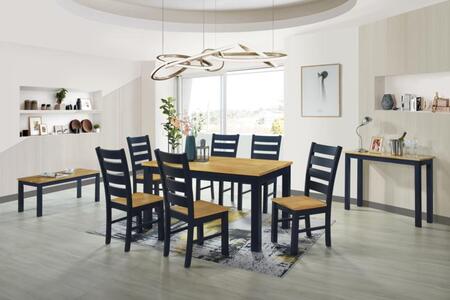 5' Navy/Oak Set 90 X 150Cm Table With 6 Navy/Oak Solid Seat Chairs