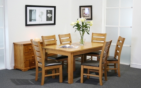 5' Set, 90 X 150Cm Table With 6 Light Oak Columbia Chairs With Pu Seats