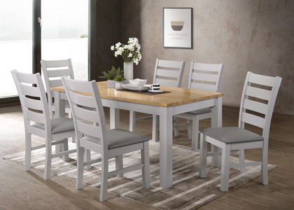 4' Set, Grey And Oak With 4 Grey Columbia Chairs With Grey Pu Seats