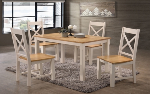 4' Set,Table,75X120Cm 30Mm Top With 4 Matching X Back Chairs Cream & Oak