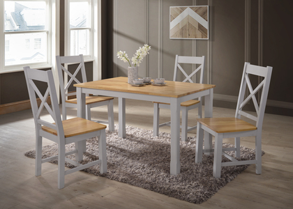 4' Set,Table,75X120Cm 30Mm Top With 4 Matching X Back Chairs French Grey & Oak