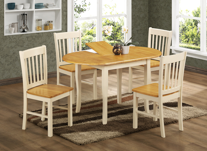 Set Extending Table 800 X 1050/1350Mm + 4 Chairs Natural Oak/ Cream