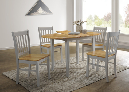 Set Extending Table 800 X 1050/1350Mm + 4 Chairs Natural Oak/Grey