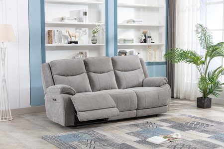 3R - 3 Seater Electric Reclining - Light Grey