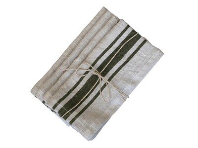 Set Of 4 Linen Olive Stripe Napkins