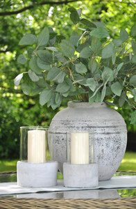 Medium Round Glass And Cement Hurricane