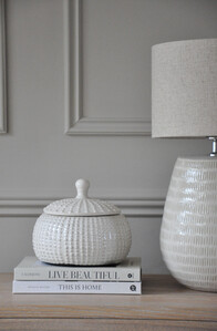 Large White Squat Jar With Lid