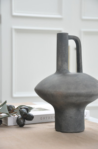 Distressed Black Vase With Handle