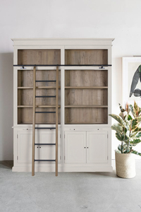 LY070 Lyon 4 Door Bookshelf(Rustic Brown Antique Inside & Cornforth White Ouside)