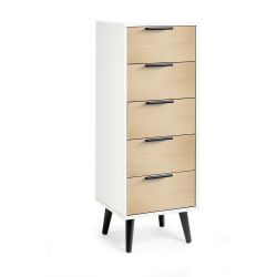 ALB023 5 Drawer Chest - Soft Close - White/Oak