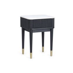 LOU002 Black Fluted Stone Top Lamp Table With Drawer