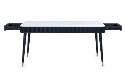 LOU001 Black Fluted Stone Top Dining Table With Drawers