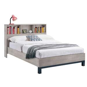 Bookcase Headboard Bed - Grey Oak