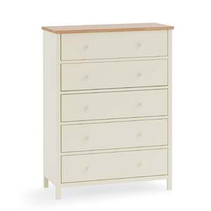 COX404 5 Drawer Wide Chest - Ivory & Oak