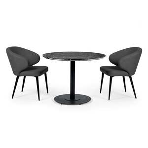 LUC302 Black Marble Round Dining Table - 80cm