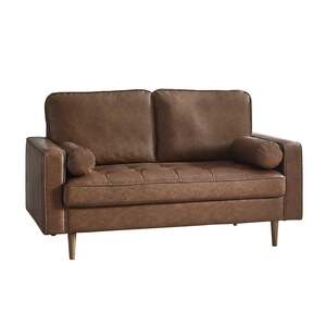 HEN301 2 Seater Sofa With Bolsters - Brown Tan Faux Leather