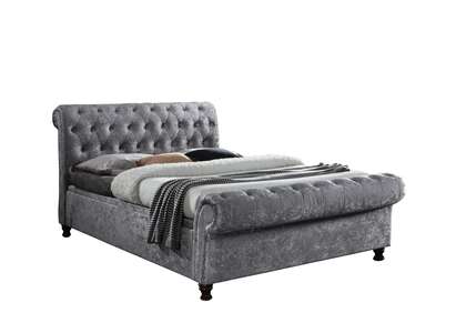 CASSO5STE King Side Ottoman Bed Steel Crushed Velvet