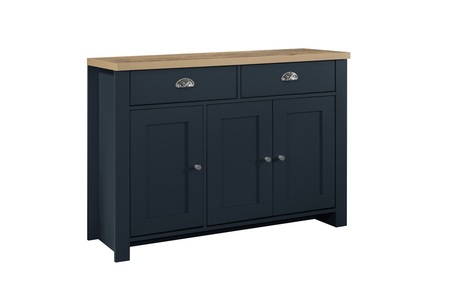 HIG23SBNOK 3 Door 2 Drawer Sideboard Navy Blue & Oak
