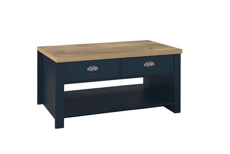 HIG2CTNOK 2 Drawer Coffee Table Navy Blue & Oak