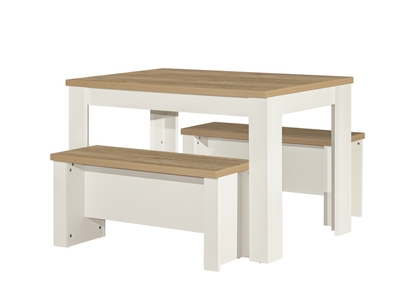 HIGDSBCRO Dining Table & Bench Set Cream & Oak