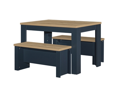 HIGDSBNOK Dining Table & Bench Set Navy Blue & Oak