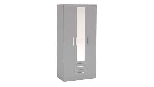 LYN3DCGRY 3 Door 2 Drawer Wardrobe With Mirror Grey