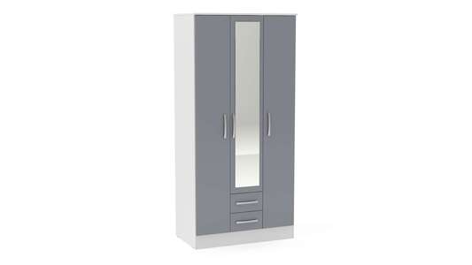 LYN3DCWTG 3 Door 2 Drawer Wardrobe With Mirror White & Grey