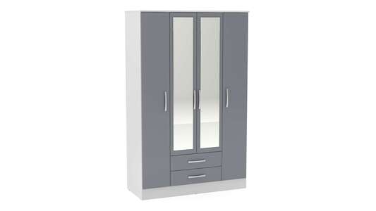 LYN4DCWTG 4 Door 2 Drawer Wardrobe With Mirror White & Grey