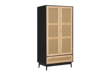 CRORWD21BLK 2 Door 1 Drawer Rattan Wardrobe