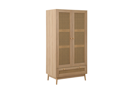 CRORWD21OAK 2 Door 1 Drawer Rattan Wardrobe