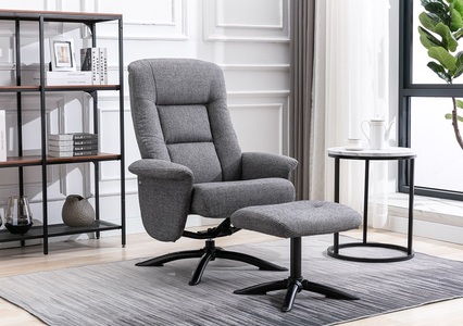 DEN-306-GR Swivel Recliner and Stool - Grey