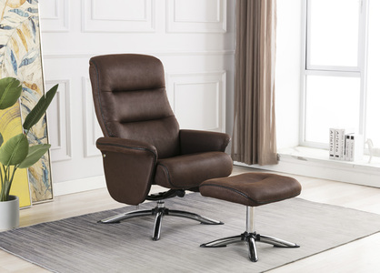 TEX-306-BR Swivel Recliner and Stool - Brown