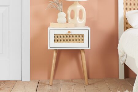 CROR1BSWHT 1 Drawer Rattan Bedside