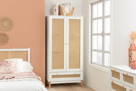 CRORWD21WHT 2 Door 1 Drawer Rattan Wardrobe