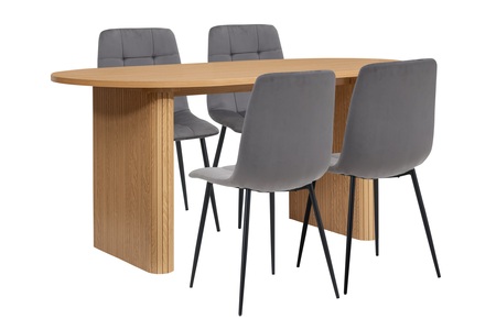 AXEDINOAKCGRY4 Oval Fluted Dining Table Oak with 4 Fabric Chairs