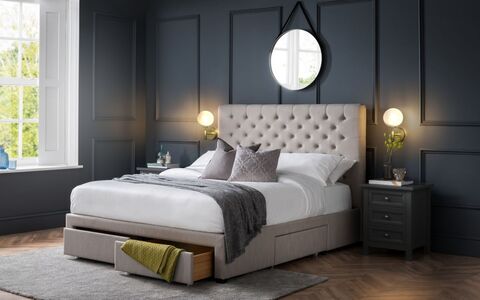 Deep Button 4 Drawer Bed - Grey Linen