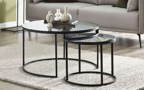 CHI017 Round Nesting Coffee Tables Smoked Glass