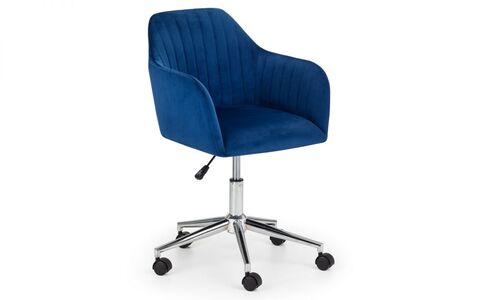 KAH001 Velvet Swivel Office Chair- Blue/Chrome
