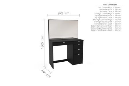 AVA5DTMBLK 5 Drawer Dressing Table Blac