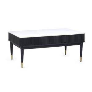 LOU003 Black Fluted Stone Top Coffee Table With 2 Drawers