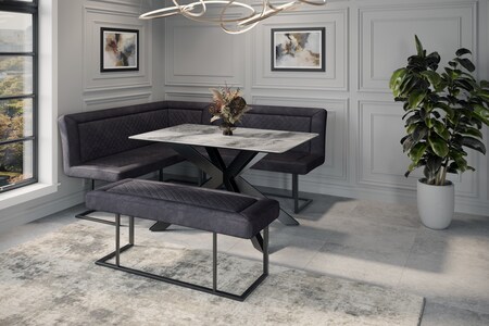 APO08 Grey Dining Table + Corner Bench Set Lhf