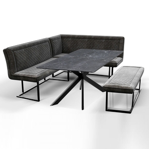 APO09 Black Dining Table + Corner Bench Set Rhf