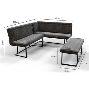 APO09 Black Dining Table + Corner Bench Set Rhf