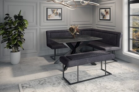 APO09 Black Dining Table + Corner Bench Set Rhf